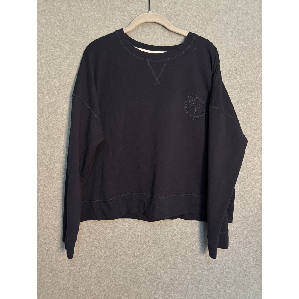 T by Talbots Black Tennis Club Sweatshirt Women's XL Soft Modal Blend Athleisure